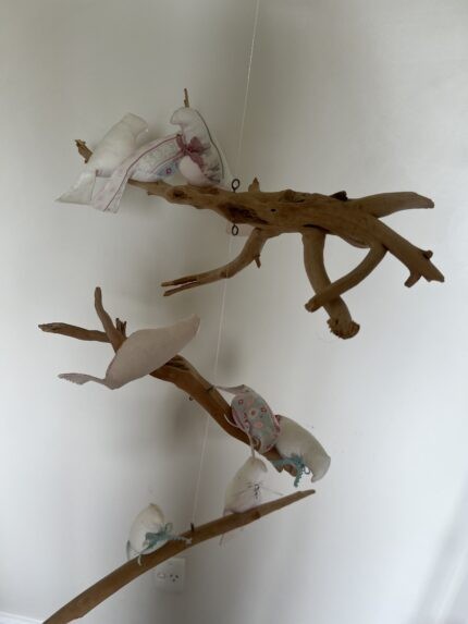Drift wood w/ soft toy birds - ceiling hanging decor